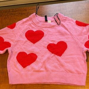 Pink Sweater with Red Heart Pattern
